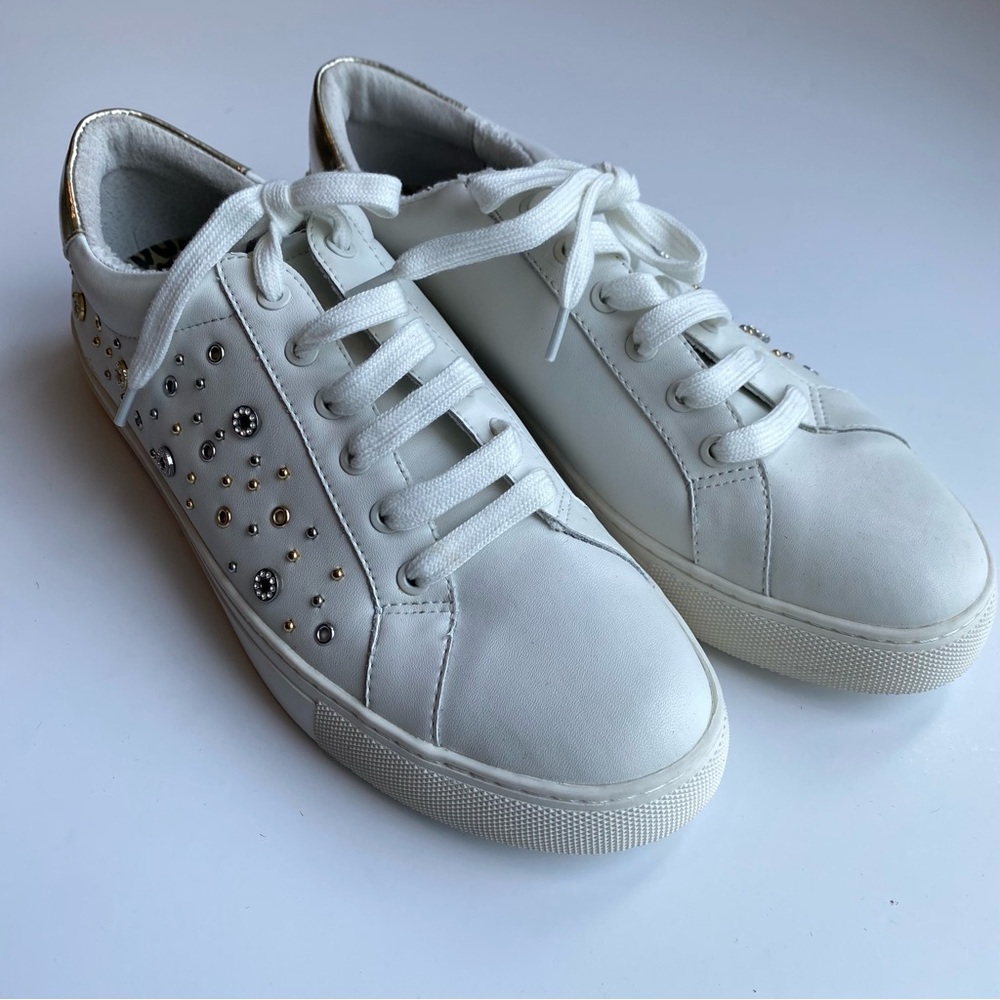 Chico's White and Gold Sneakers with Embellished Design